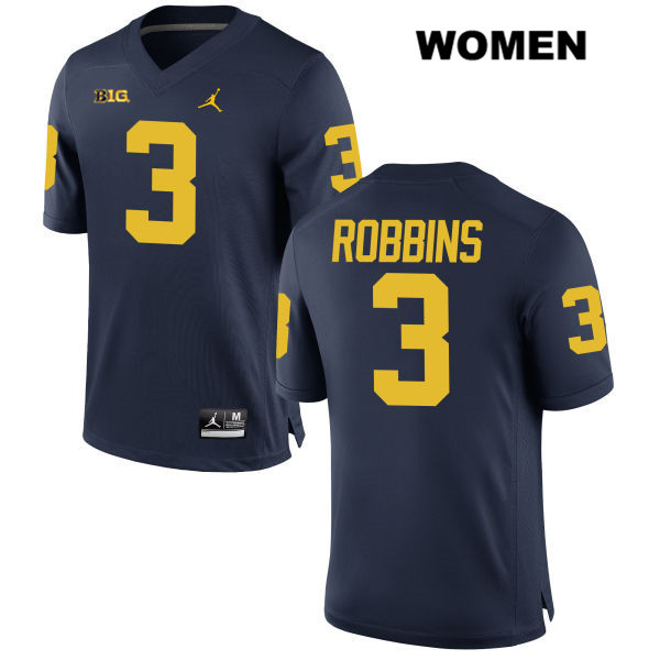 Women's NCAA Michigan Wolverines Brad Robbins #3 Navy Jordan Brand Authentic Stitched Football College Jersey YW25T48OD